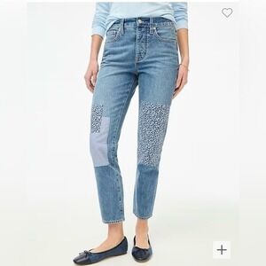 J Crew Slim Boyfriend Jeans Patchwork Distressed Medium Wash Size 26